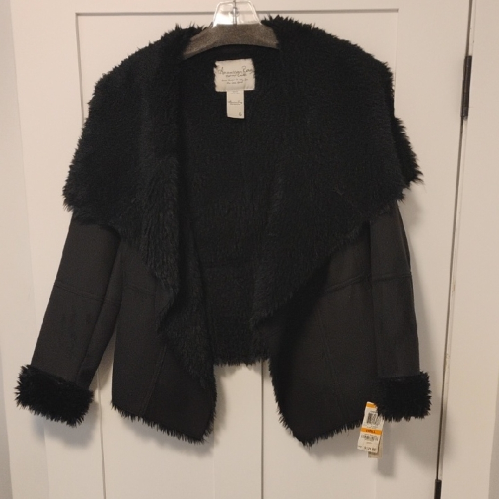 Black Faux Fur Trim Coat